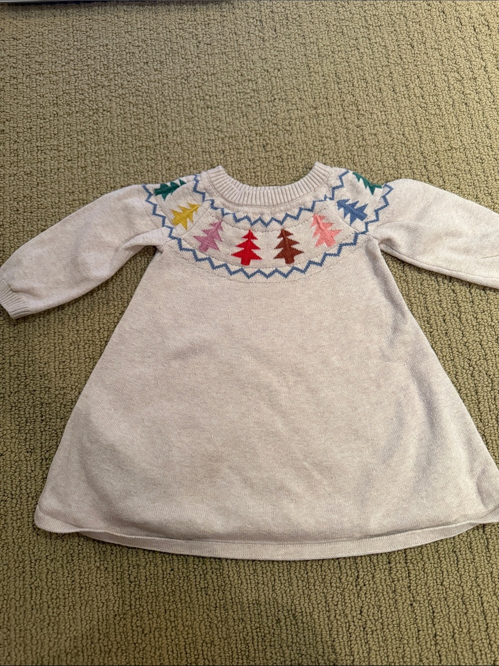 Hanna Andersson Cream Knit Dress with Multicolor Tree Yoke